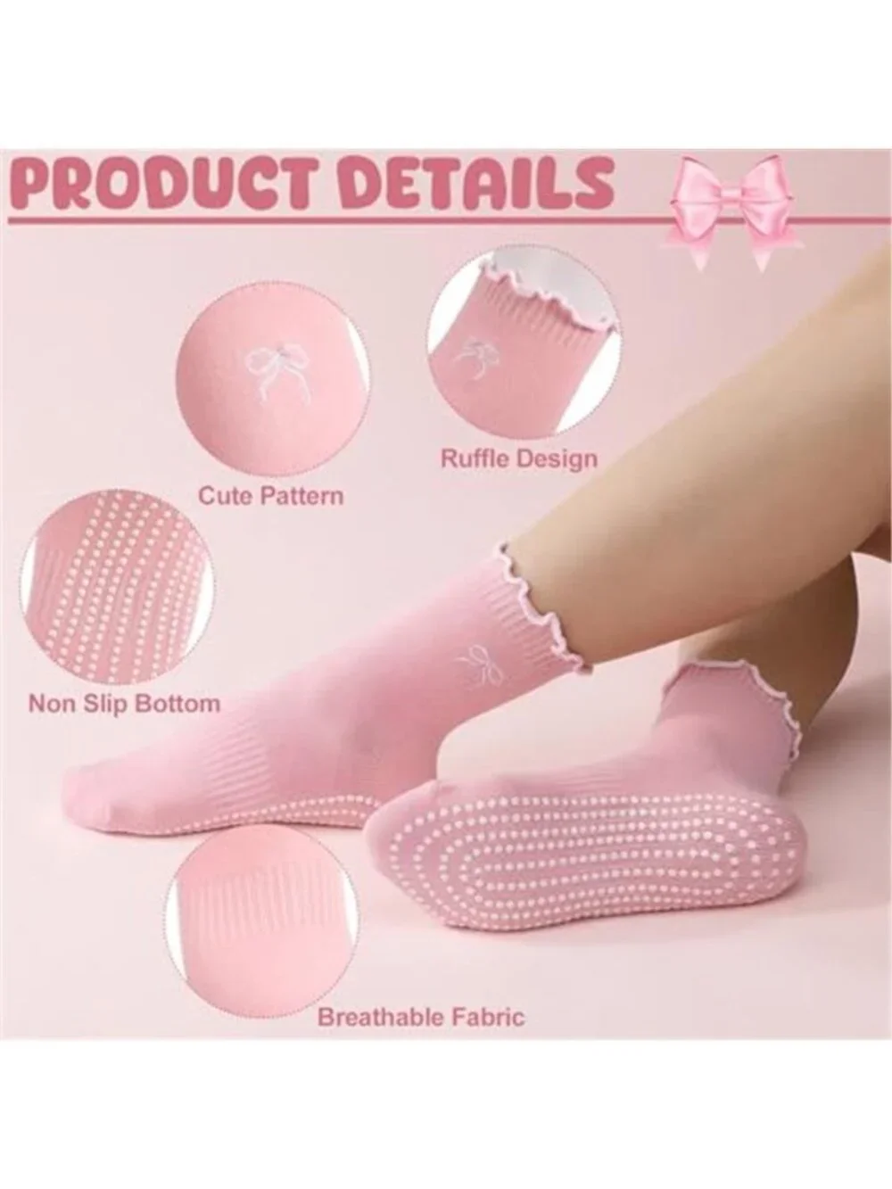 6 Pairs Cute Pilates Socks for Women, Non Slip